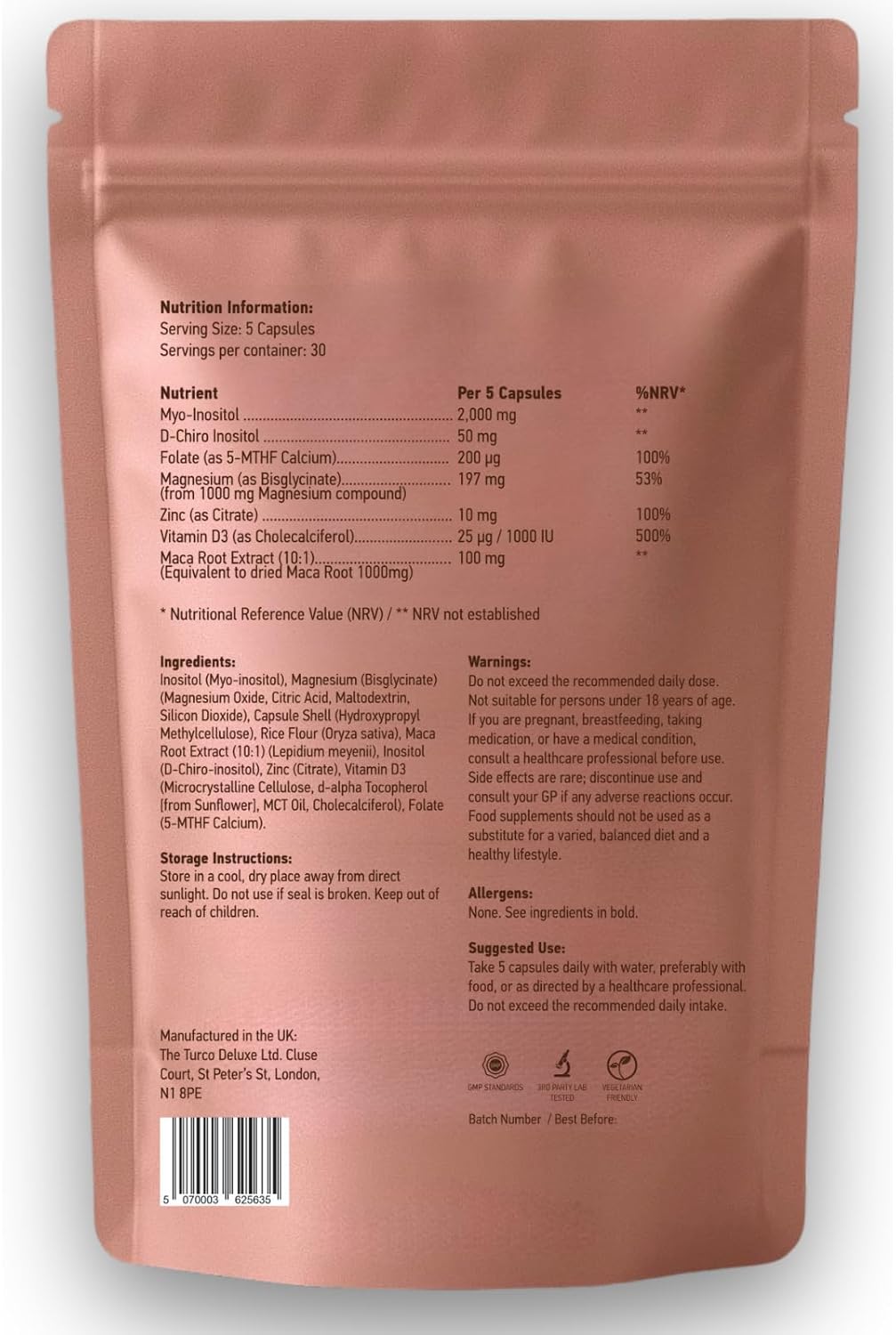 Malum Inositol Complex 40:1 Myo-Inositol, D-Chiro Inositol, 7-in-1, Zinc, Magnesium, Folate, Vitamin D3, Maca