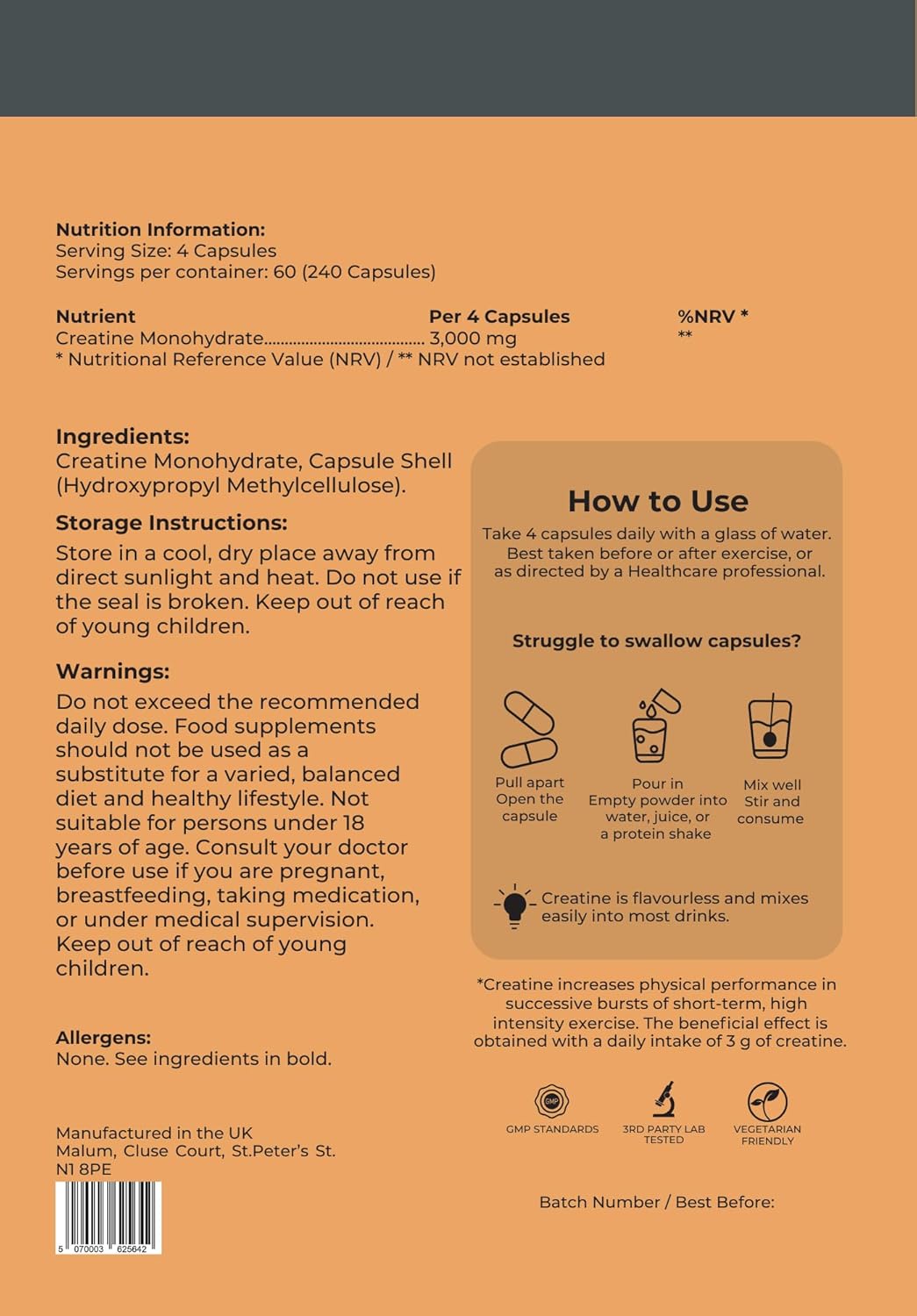 Malum Creatine Monohydrate Capsules 3000mg