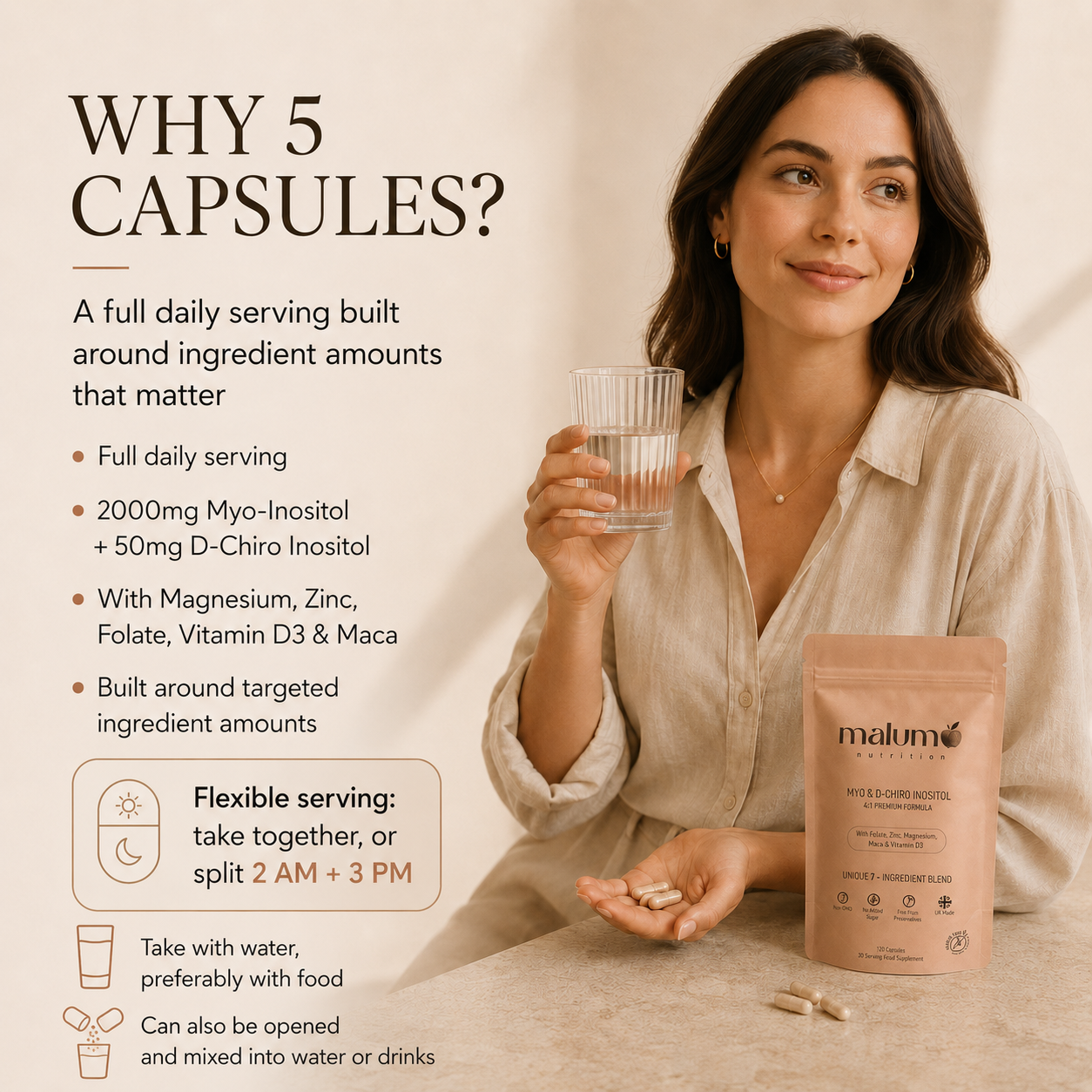 Malum Inositol Complex 40:1 with Magnesium, Zinc, Folate & Vitamin D3 | 150 Vegan Capsules