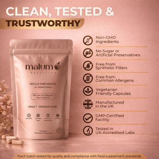 Malum Inositol Complex 40:1 Myo-Inositol, D-Chiro Inositol, 7-in-1, Zinc, Magnesium, Folate, Vitamin D3, Maca